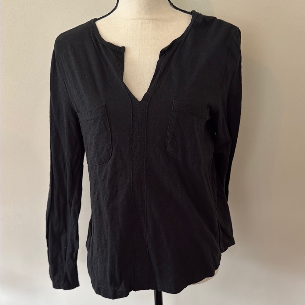 Classic Black Long-Sleeve V-Neck Blouse